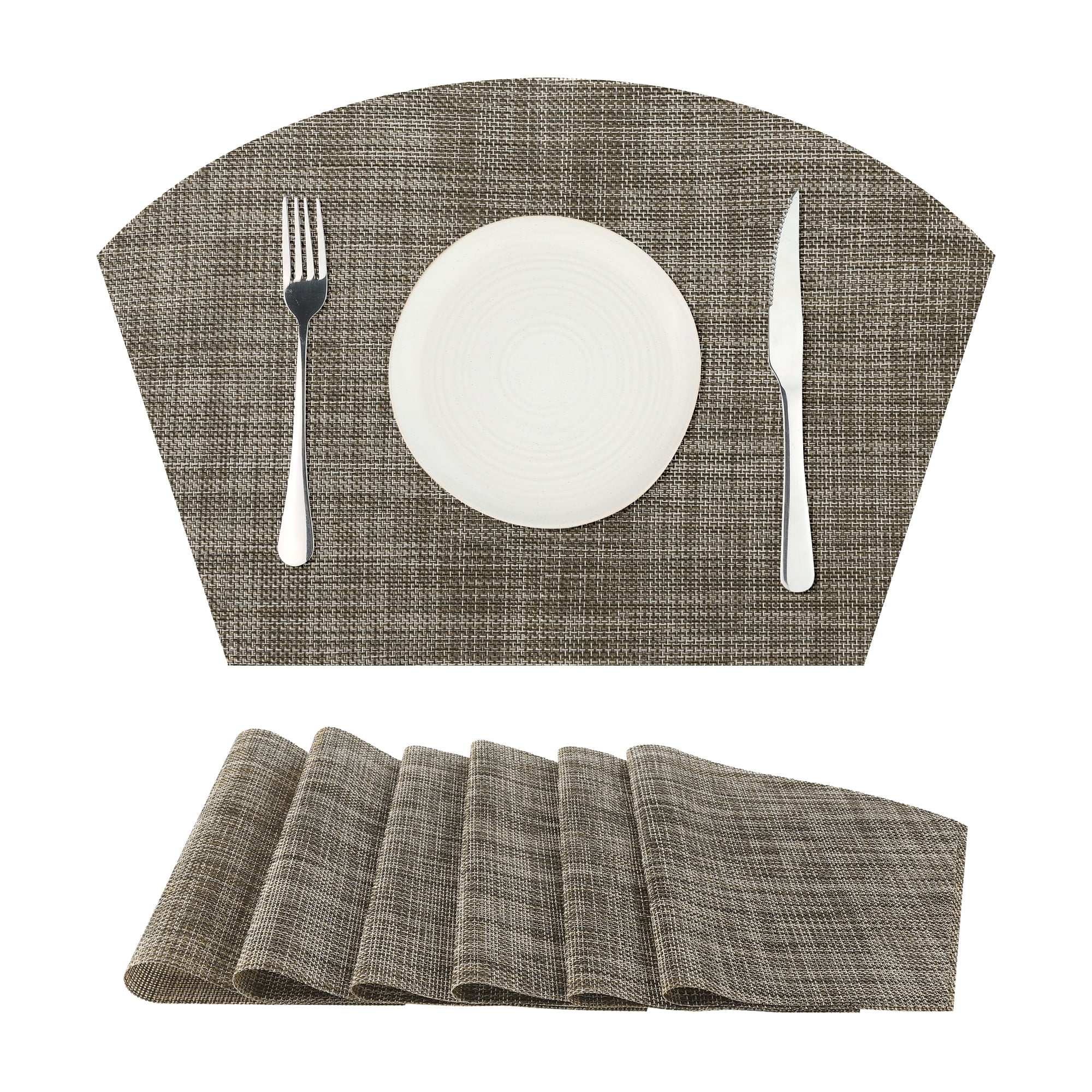 Unique Bargains 6 Pcs Placemats Heat Resistant Table Mats Wipe Clean Dark Brown 18x12 Inch