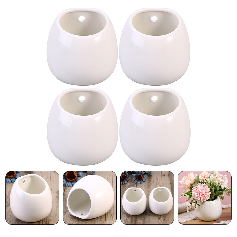 Yongwei 4pc Ceramic Hanging Wall Planter Modern Flower Pots White