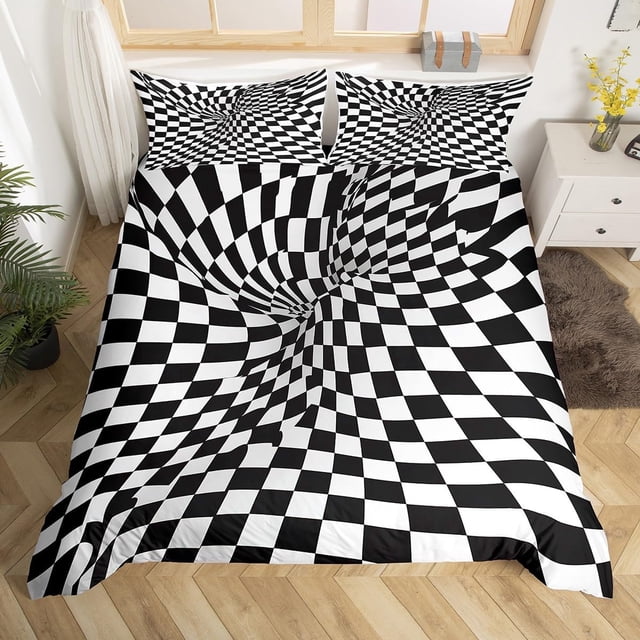 Negro Blanco Rejilla Funda Nórdica para Niños,Niñas Visual Space Funda Nórdica Full