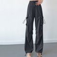 thumbnail image 6 of MELDVDIB Womens Cargo Travel Pants Baggy Drawstring Waist Wide Leg Pants Fashion Casual Solid Color Light Weight Lounge Trousers with Pocket Gray XL, 6 of 6