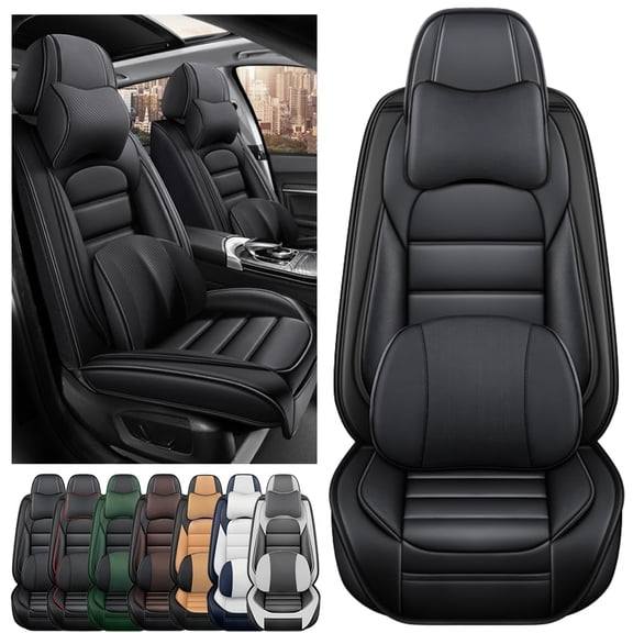 AFUNTIO Luxury Seat Covers for Volkswagen 99% Models,2PCS Leather Car Seat Cushions,Waterproof Car Sit Protectors,Nonslip Interior Accessories(Solid Black)