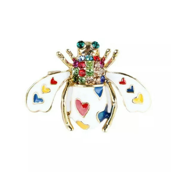 HOOUN Fashion Crystal Enamel Heart Bee Insect Brooch Pin Scarf Corsage Jewelry GifA:yq-White