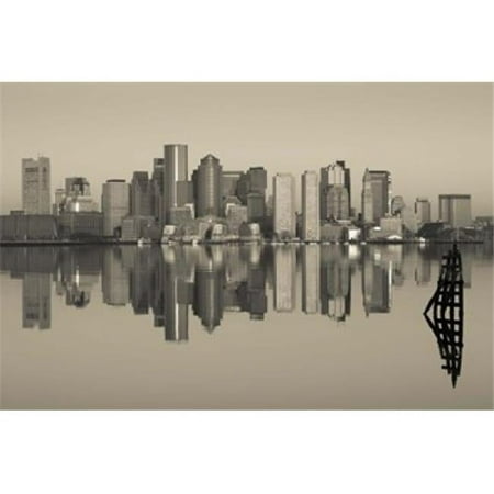 Reflection of buildings in water Boston Massachusetts USA Poster Print by - 36 x 12