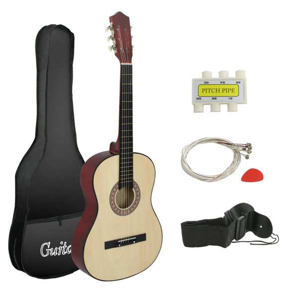Smartxchoices Guitare Acoustique pour Enfants 38 Pouces Kit pour Débutants Amateurs de Musique, Guitare Folk à 6 Cordes avec Sac de Gig, Ensemble Supplémentaire de Cordes en Acier, Sangle, Poignée et Pick (Naturel)