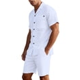thumbnail image 6 of Aofany Men's 2 Piece Short Sets Casual Button Down Shirt and Shorts Set Summer Loose Linen Beach Outfits Set with Pocket, 6 of 8
