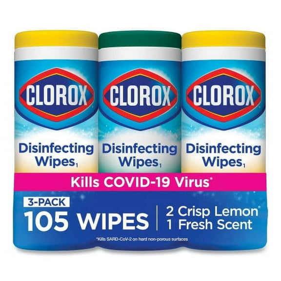 Clorox Disinfecting Wipes, 1-Ply, 7 x 8, Fresh Scent/Citrus Blend, White, 35/Canister, 3 Canisters/Pack, Each