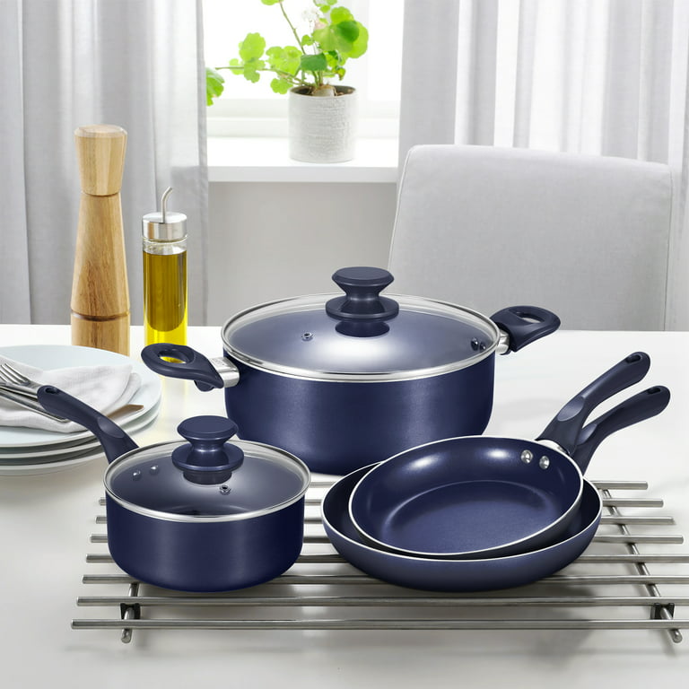 Scafild  6-Piece Aluminum Nonstick Ceramic Cookware Set - Drill Blue 