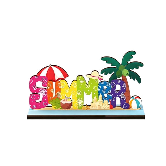 Summer Wooden Tabletop Sign, Beach Party Decor, Tropical Themed Colorful Wooden Decoration, Compact Size Wooden Summer Decoration for Home Office Party Display