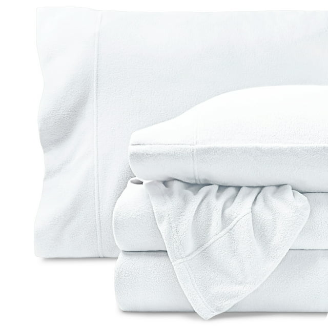 Bare Home Cozy Fleece Sheet Set - Extra Plush Polar Fleece - Deep Pocket - Twin XL, White