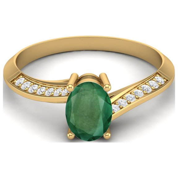 1.56 Cts Oval Emerald 925 Sterling Silver Gold Vermeil Solitaire Accent Woman Halo Valentines Day Gifts Ring