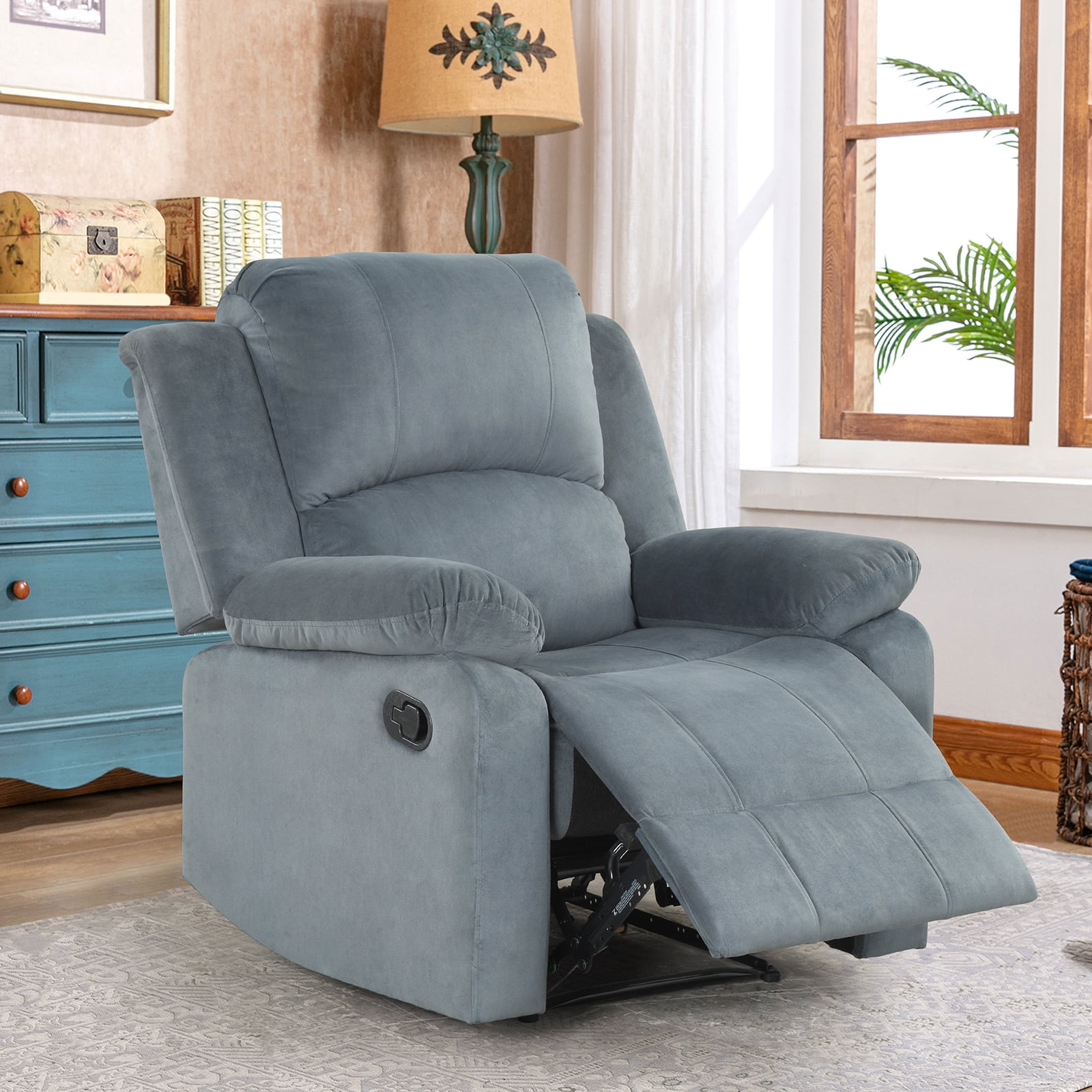 Bonzy Home Recliner Chair with Soft Padded Headrest and Armrest, Theater Reclining Chair Sofa for Living Room and Bedroom