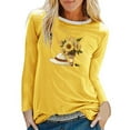thumbnail image 1 of Pompotops Mode T-shirt Blouse à Manches Longues Col Rond Imprimé Décontracté pour Femmes, 1 of 4