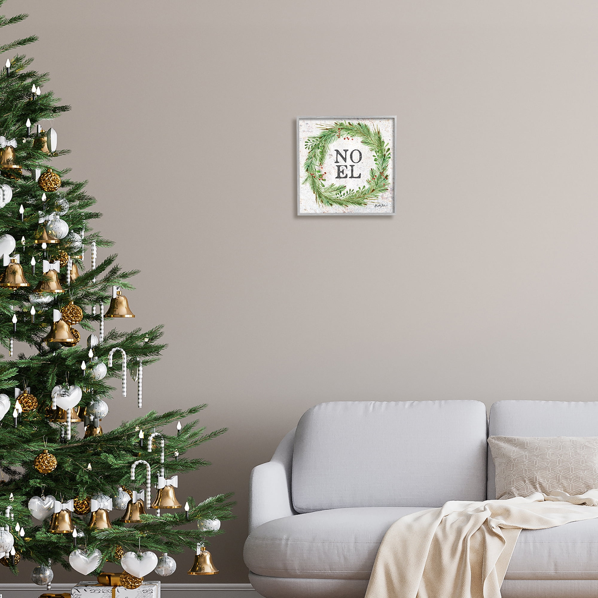 Stupell Industries Noel Seasonal Wreath Holiday Painting Gray Framed Art Print Wall Art, 12 x 12
