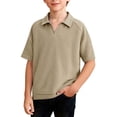 thumbnail image 2 of AJTQTH Waffle Knit T-Shirts for Kids Boys Lightweight Casual Summer Short Sleeve V Neck Basic Solid Color Athetic Tees School Fashion Collared Henley Tshirt Tops Khaki 11-12 Years, 2 of 8