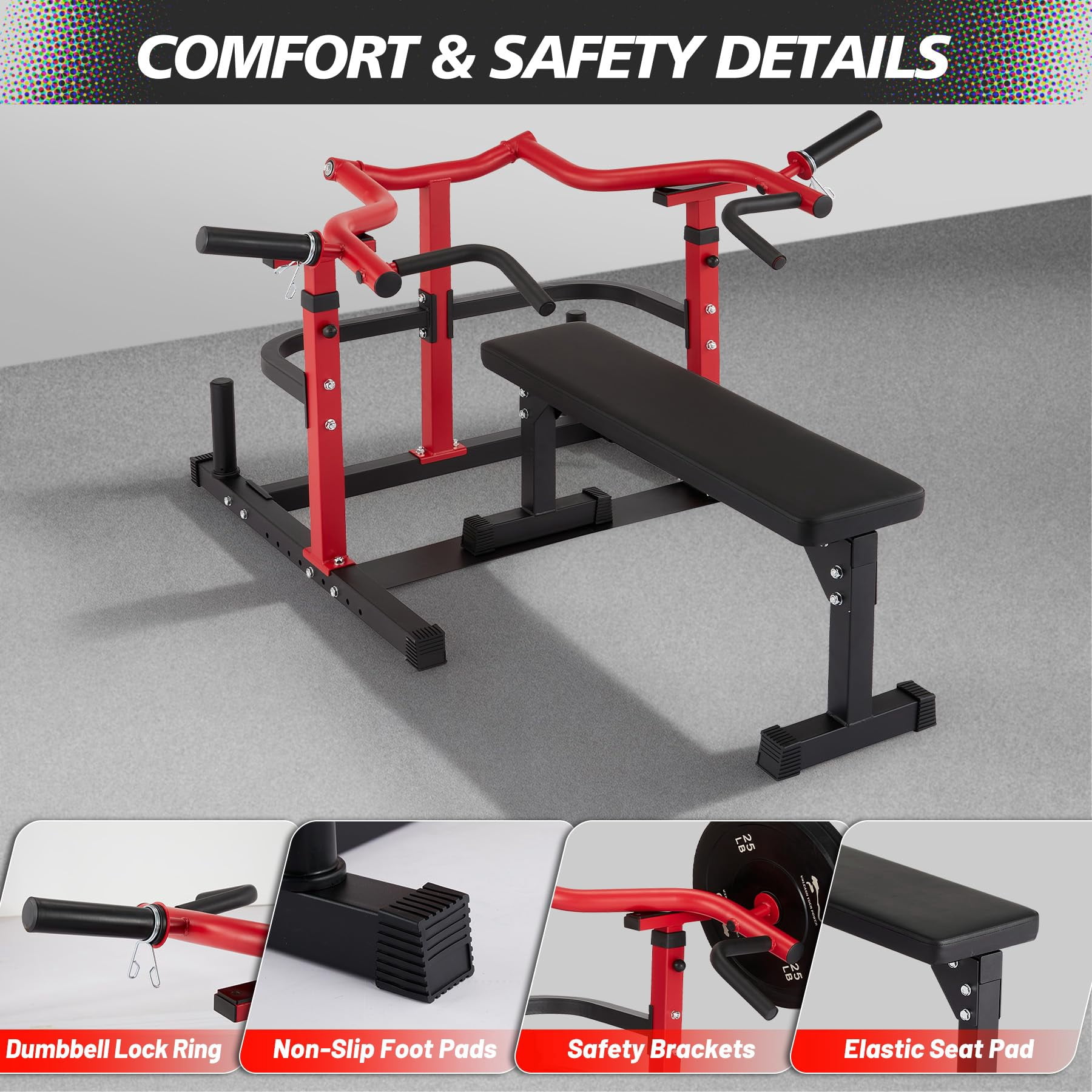 Chest Press Machine with Independent Arms & Adjustable Flat Bench, Heavy-Duty Home Gym Strength Trainer with Smooth Bearings for Chest, AB Workout