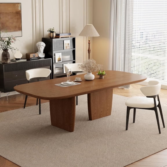 79" Rectangle Dining Table for 6-8, Wood Kitchen Table with Dual-Pedestal, Mid Century Modern Dining Table Eating Table for Dining Room (Table Only)