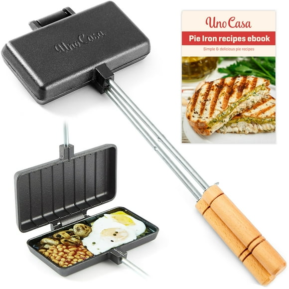 Uno Casa - Sándwichera de hierro fundido XL para tartas – Sandwichera japonesa de montaña con libro de recetas – Equipo de cocina duradero para pasteles tostados y más
