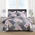 thumbnail image 1 of HoneiLife Juego de edredón tamaño king – Colchas reversibles de microfibra de 3 piezas, colchas de retazos, juego de cama floral para todas las estaciones, edredones gris rosa, 1 of 5