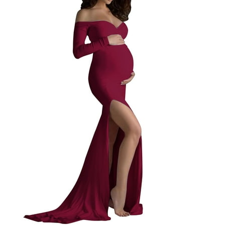 

TAIAOJING Womens Maternity Dresses Pregnants Photography Props Off Shoulders V Neck Long Dress