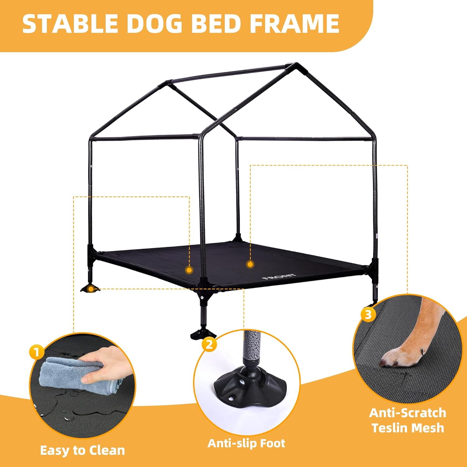 42" Dog House Outdoor Indoor with Breathable Mesh Windows, 2-in-1 Outside Dog House Elevated Dog Bed Cot Dog Tent Shade Shelter, Easy to Assemble & Clean (42 INCH)