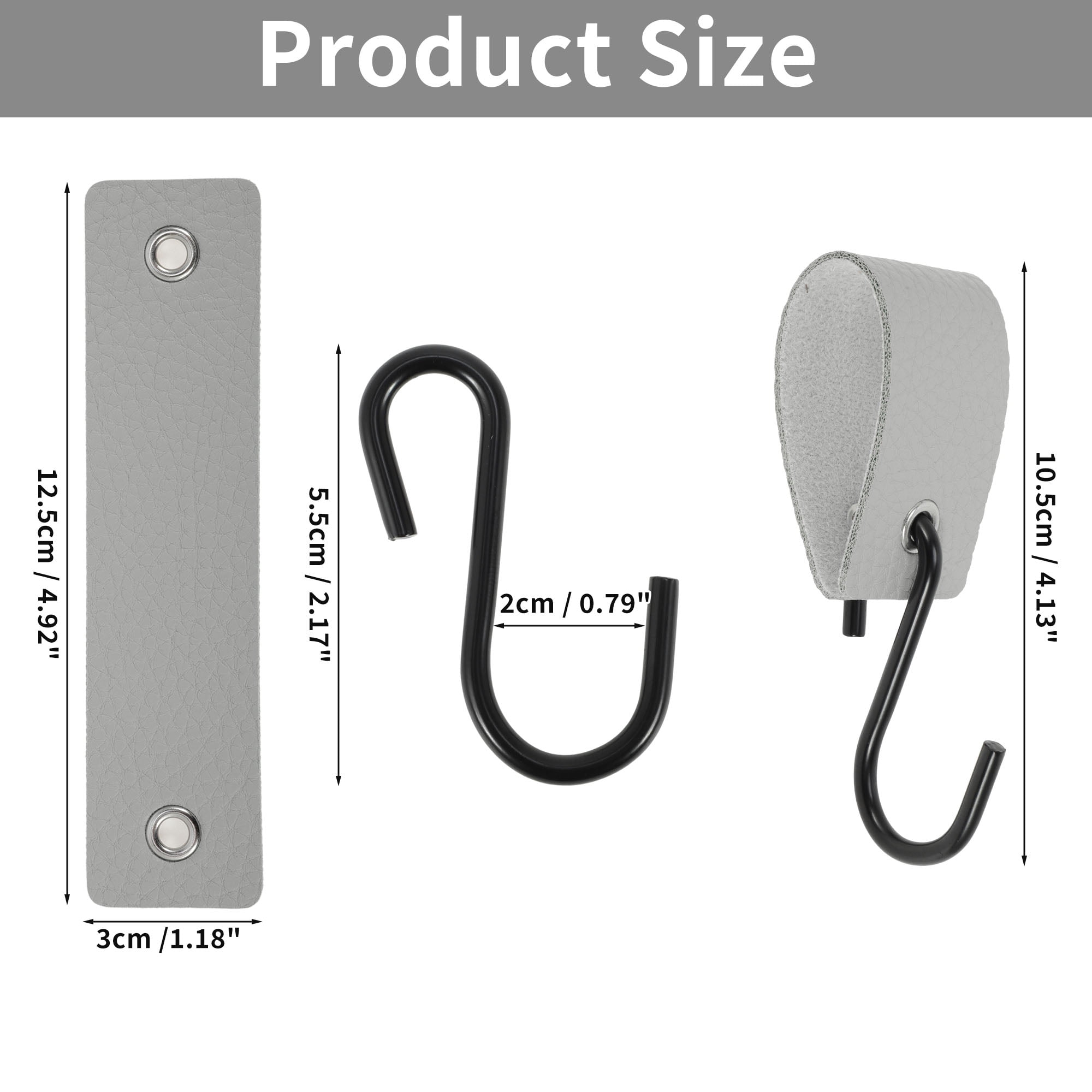Unique Bargains Pack of 5 S Hooks with Leather Loop for Wardrobe Silver Tone Gray