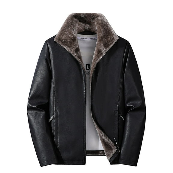 ZCFZJW Men's Winter Warm Leather Lapel Jackets Casual Full Zip Up Sherpa Fleece Lined Jacket Motorcycle Cashmere Big and Tall Vintage Coats Black XXXXXL