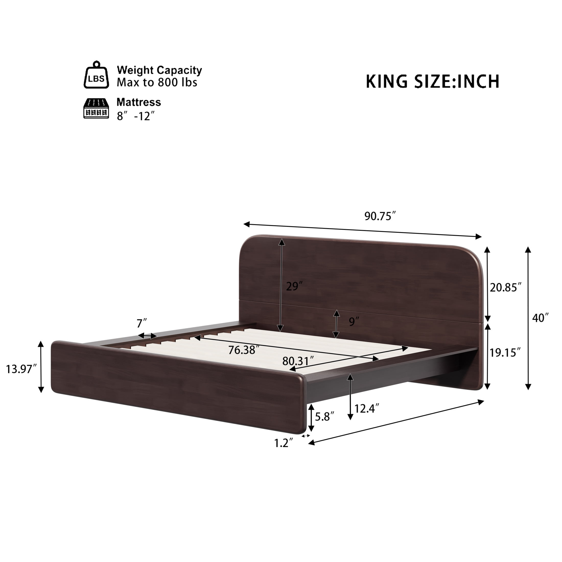 Christopher Knight Home King Platform Bed Frame, Rounded Headboard, No Box Spring Needed, Walnut