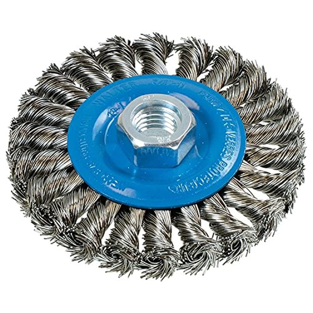 7 in Walter 13H704 Saucer-Cup Knot-Twisted Brush Surface Finishing Supplies Arbor Hole Carbon Steel Wire Brush with 5/8-11 in