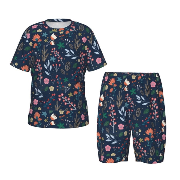 Balery Colorful Flowers Conjunto de Pijama Infantil de Manga Corta con Estampado – Ropa de Dormir de Algodón Suave-X-Large
