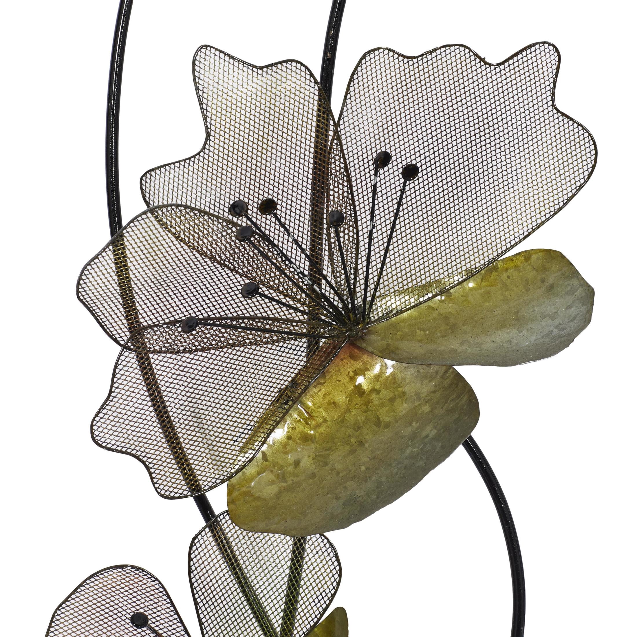 DecMode Black Metal Floral Wall Decor with Green and Orange Accents (2 Count)