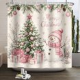thumbnail image 5 of Duangreer Christmas Waterproof Fabric Shower Curtain, Winter Pink Snowman Gift Bathroom Decor with 12 Hooks, 72"x84", 5 of 5
