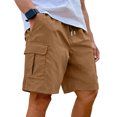 thumbnail image 2 of Cargo Shorts For Men Drawstring Elastic Waist Shorts Lightweight Plain Color Knee Length Pants With Multi Side Pockets Khaki M, 2 of 7