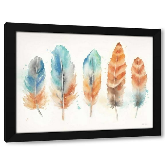 Cynthia Coulter 14x12 Black Modern Wood Framed Wall Art Titled - Watercolor Feathers Landscape