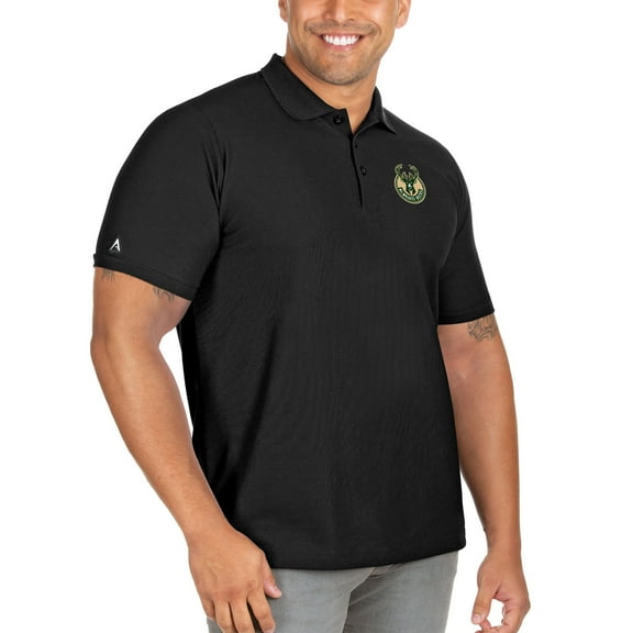 Men's Antigua Black Milwaukee Bucks Big & Tall Legacy Pique Polo