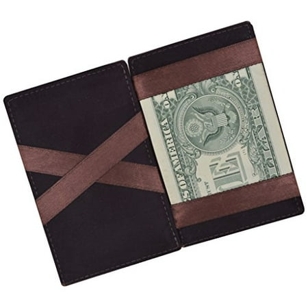 Brown Genuine Leather Wallet - Moga Men's Fashion Magic Money Clip Genuine Leather Minimalistic Slim Wallet (Brown)