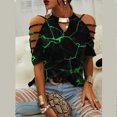 thumbnail image 3 of Sexy mujer Casual impreso media manga Halter collar Clod hombro pulóver blusa camiseta Tops Fridja bn1680, 3 of 5