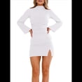 thumbnail image 1 of Vestido de Mujer con Mangas Largas Cruzadas, Volantes, Dobladillo Ajustado, Abertura, Cuello Medio Alto, Falda Corta, Cintura Ajustada. XL, 1 of 9