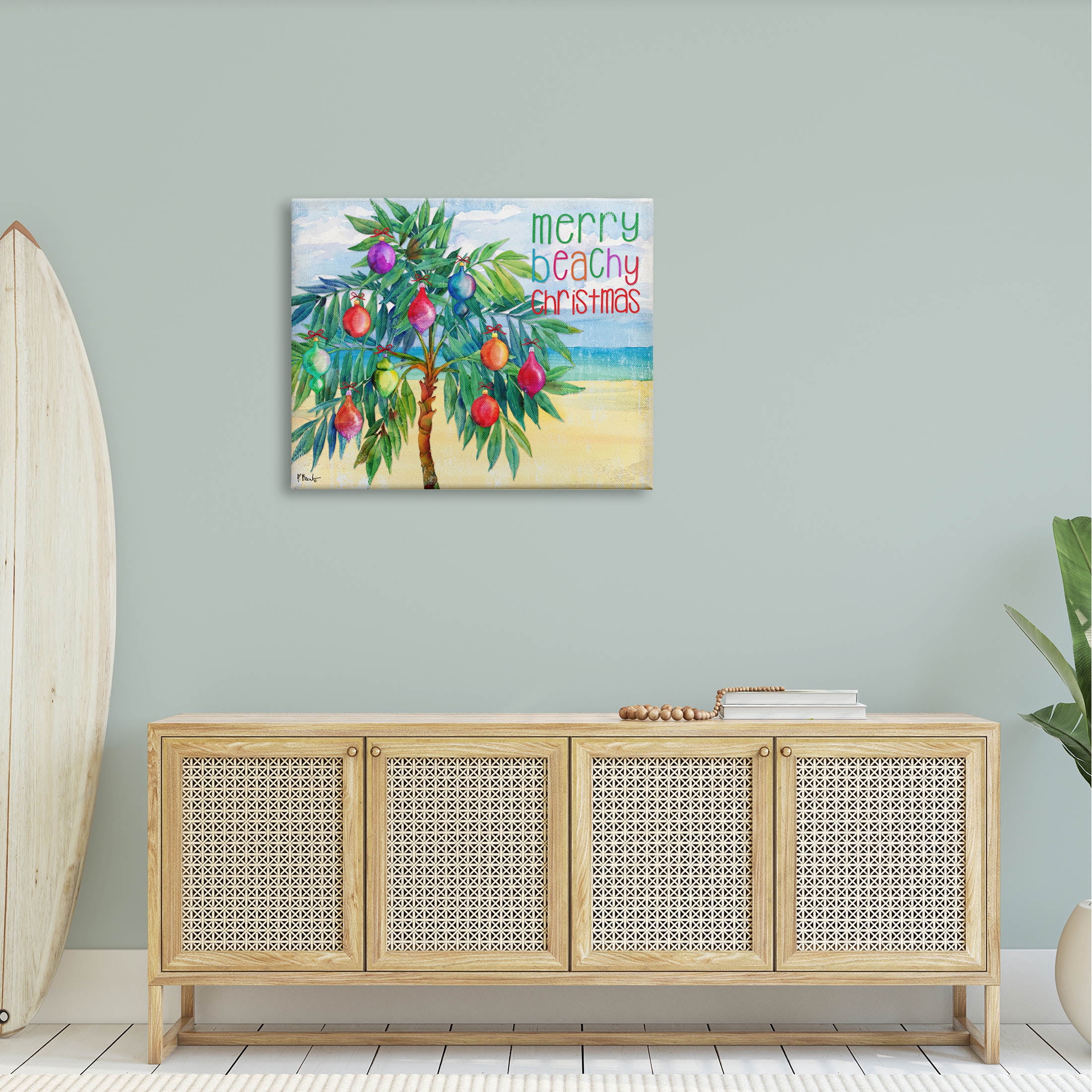 Stupell Industries Merry Beachy Christmas Holiday Palm Graphic Art Gallery Wrapped Canvas Print Wall Art, Design by Paul Brent