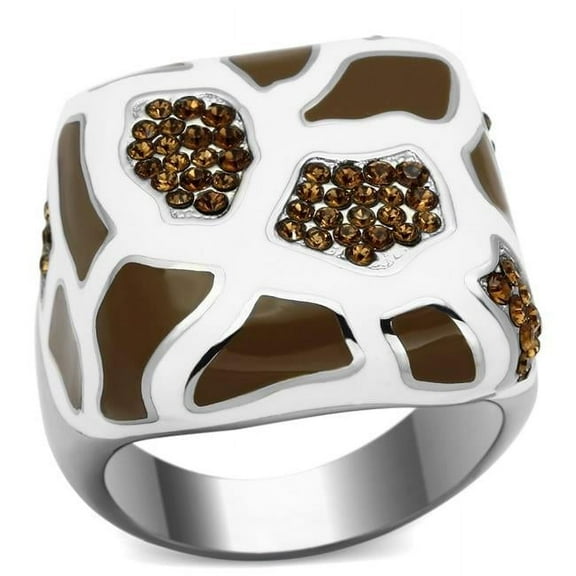 Alamode TK847-12 High Polished No Plating Stainless Steel Ring with Top Grade Crystal, Smoked Quartz - Size 12