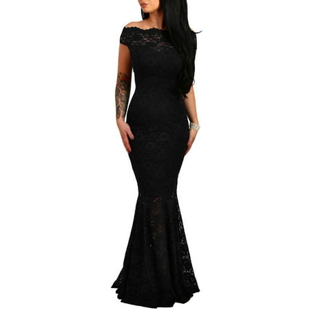 EQWLJWE Women s Floral Lace One-line Shoulder Off Shoulder Bag Hip Wedding Mermaid Dress Holiday Clearance