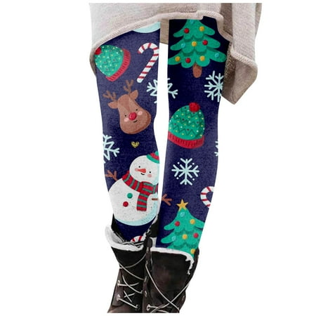 Dndkilg Christmas Leggings for Women Graphic Tummy Control High Waisted Holiday Womens Panties Funny Workout Clothing Tight Active Leggings Dark Blue S