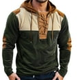 thumbnail image 3 of Momasggi Mens Corduroy Hoodies Lace Up Hooded Sweatshirts Casual Long Sleeve Patchwork Pullover Tops Outdoor Workout Tactical Hoodie with Elbow Patches Army Green L, 3 of 4