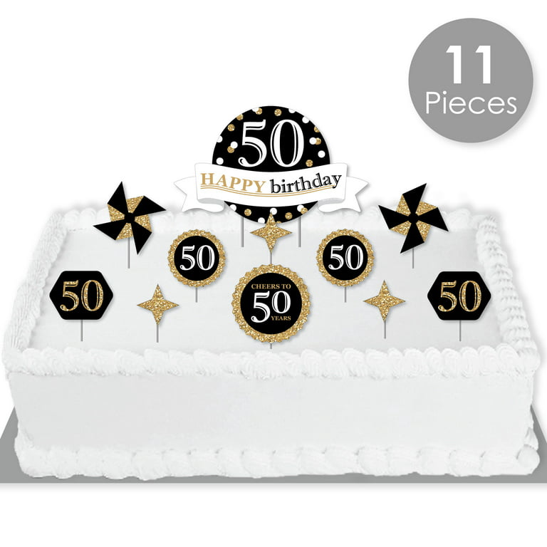 Big Dot of Happiness Adult 50th Birthday - Gold - Birthday Party Cake  Decorating Kit - Happy Birthday Cake Topper Set - 11 Pieces