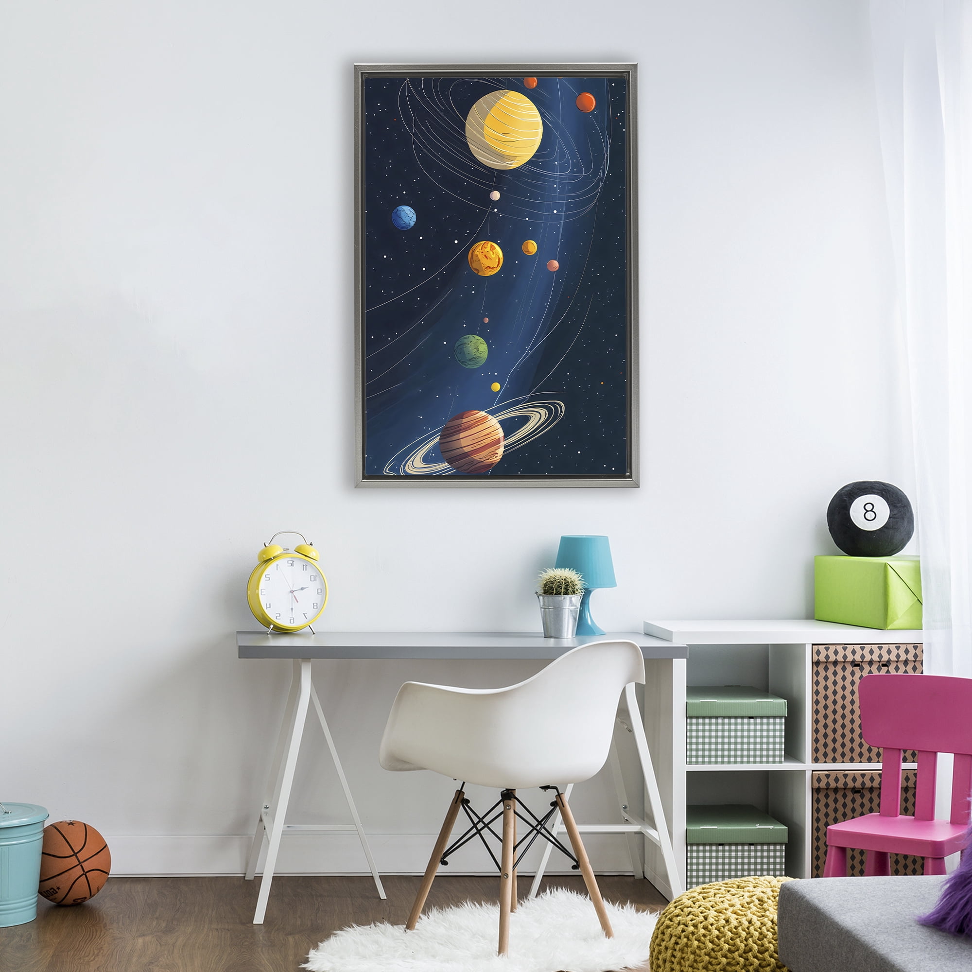 Stupell Industries Planets Aligned in Celestial Orbit Gray Framed Floater Canvas Wall Art, design by Creative Studio