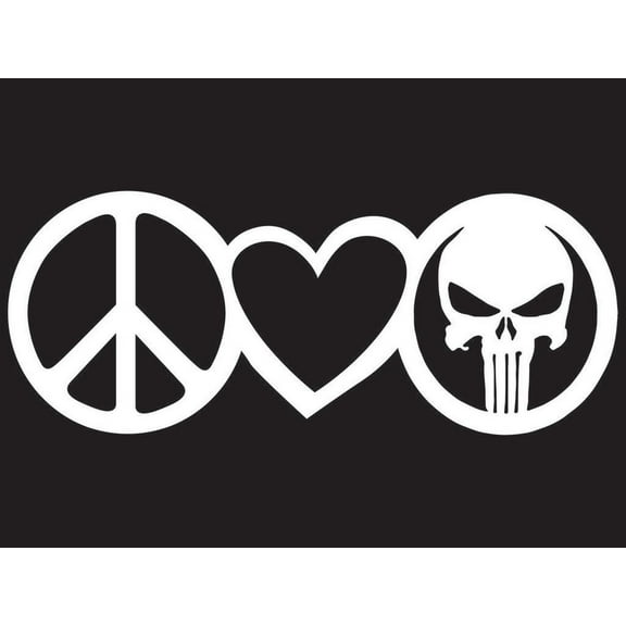 Peace Love Punisher Skull Vinyl Decal Sticker | Cars Trucks Vans Walls Laptops Cups | White | 7 X 2.7 Inch | KCD1642W