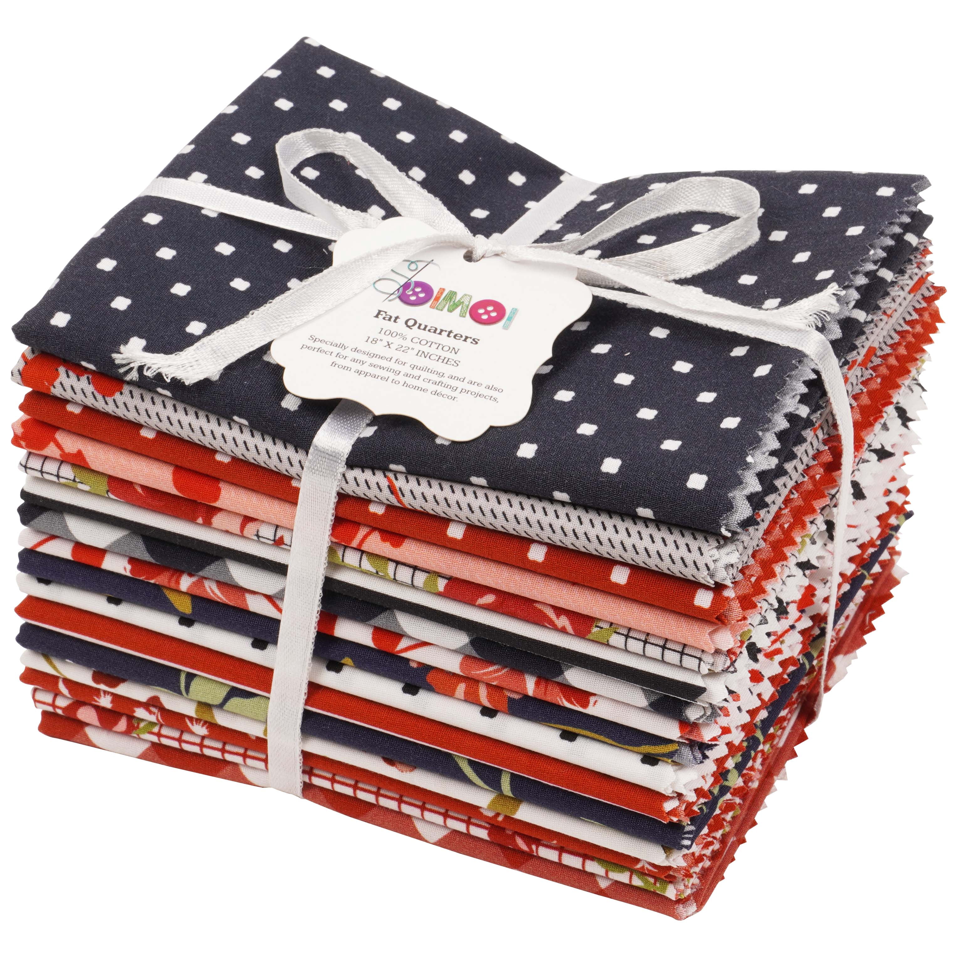 Soimoi 16 Pc Fat Quarter Bundle-Floral With GeometricsPrint 18"x 22"DIY Patchwork-100% CottonPre-Cut Quilting Fabric Red- Blue & White