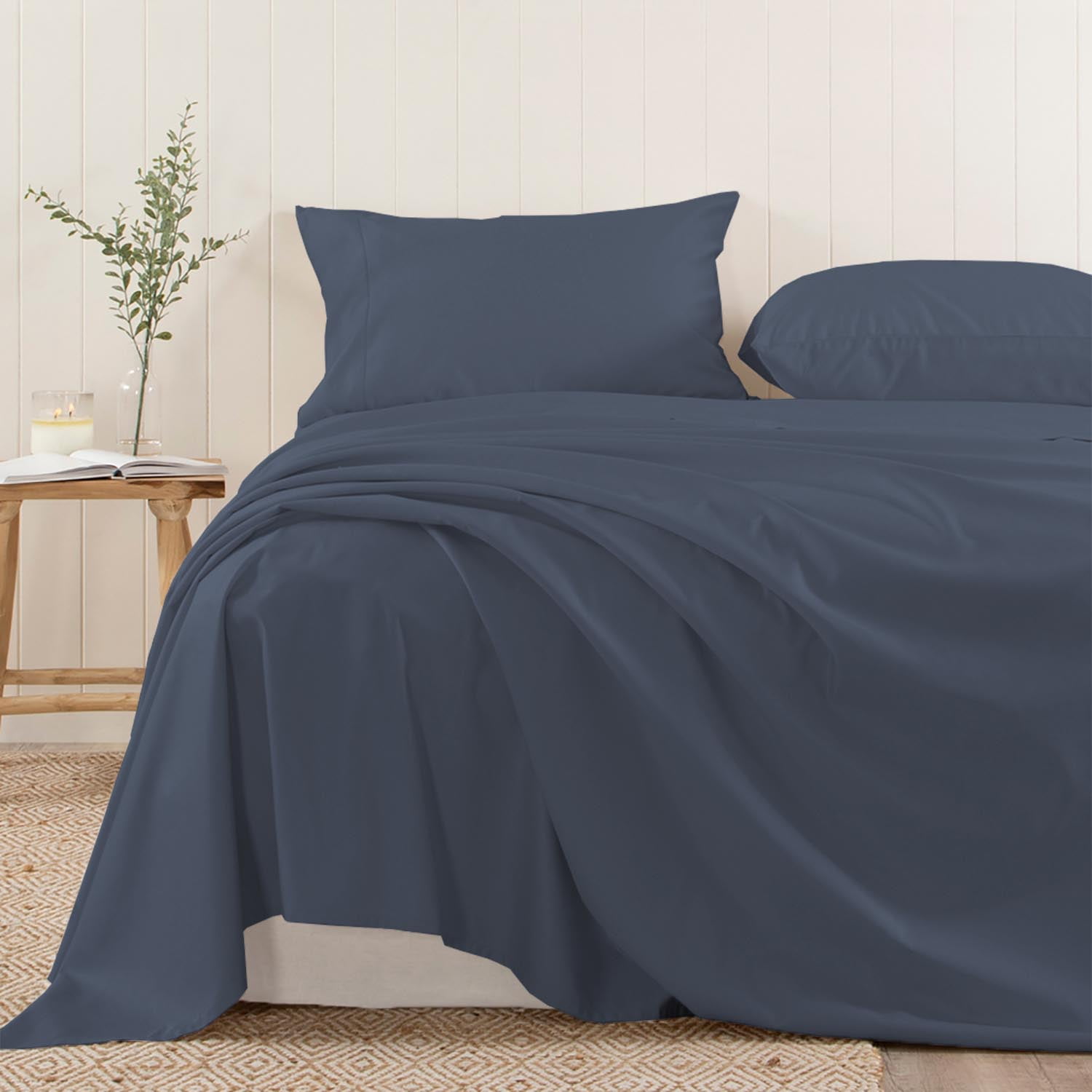 Pizuna Soft 400 Thread Count Cotton King Flat Sheets Dark Blue 1pc, 100