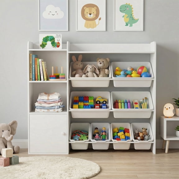 Guqiart Kids Toy Storage Organizer with 8 Bins, Children's Bookshelf and Multi-Use Storage for Bedroom, Playroom, Classroom & Nursery