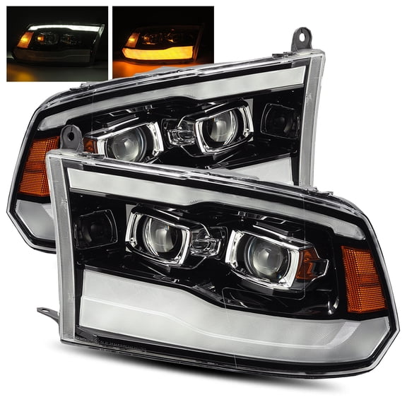 AlphaRex Base Model Jet Black For 13-18 Ram 1500/2500/3500 Factory Projector DRL/Signal LED Dual Projector Headlights
