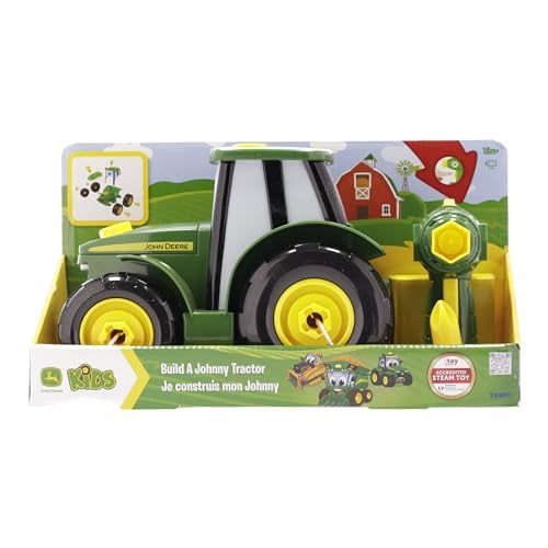 BUILD A BUDDY John Deere Tractor Toy and Toy Drill Toddler STEM Take Apart Toys with 16 Individual Pieces and Kids Tools Kids Building Toys Ages 3